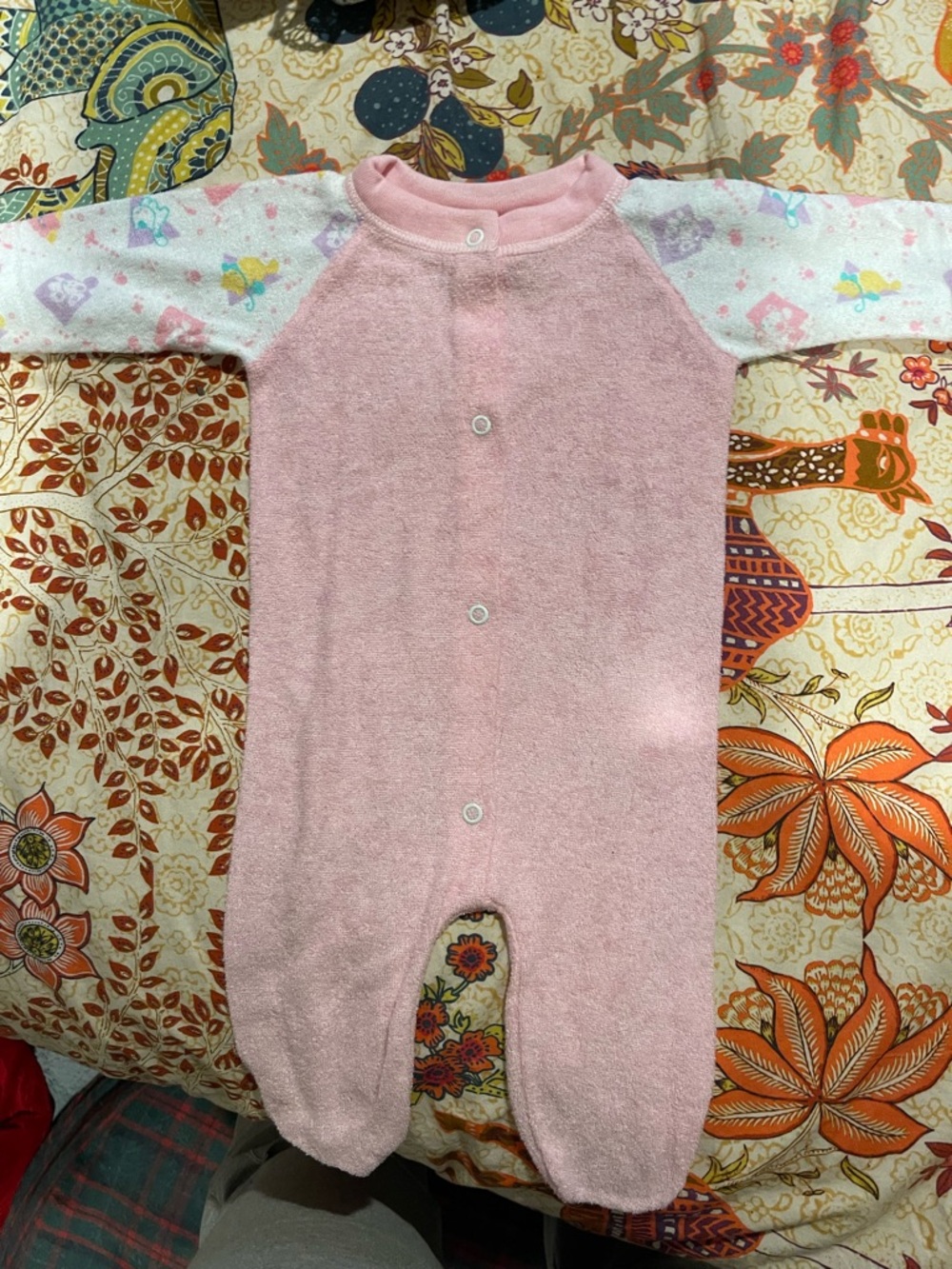 Pink Footed Baby One-Piece Romper with Printed Sleeves